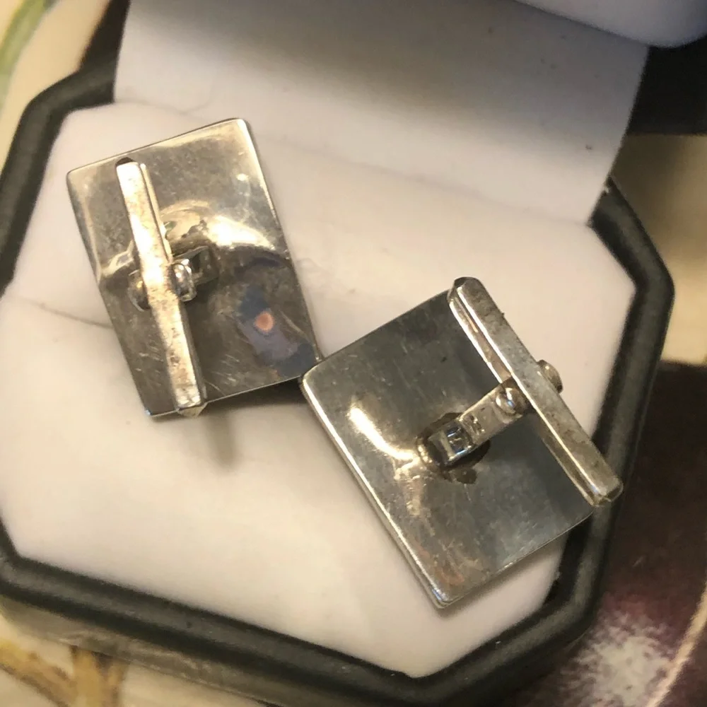 Vintage Sterling Black Onyx Cuff Links